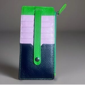 Pink, Navy, & Green Genuine Leather SlimCard Holder Wallet RFID Blocking w/Zip